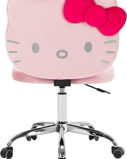 Impressions Vanity Hello Kitty Kawaii Swivel Vanity Chair for Makeup Room, Adjustable Height Cute Desk Chair with Wheels Rolling, Comfy Polyurethane Foam Back Armless Chair for Dorm (Pink) - LeafyLoom