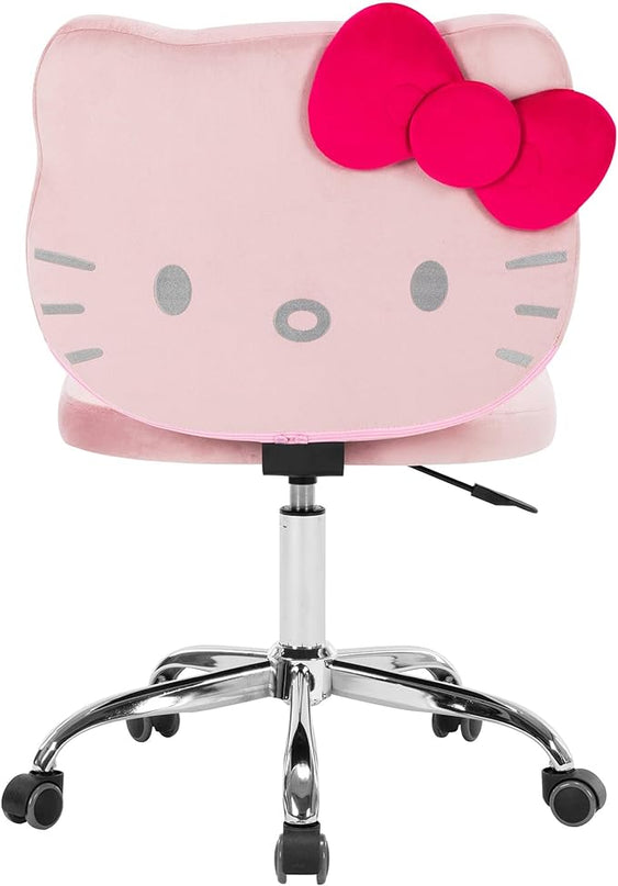 Impressions Vanity Hello Kitty Kawaii Swivel Vanity Chair for Makeup Room, Adjustable Height Cute Desk Chair with Wheels Rolling, Comfy Polyurethane Foam Back Armless Chair for Dorm (Pink) - LeafyLoom