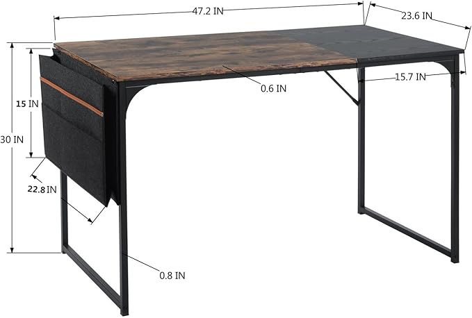47 inch Study Storage Bag Space Saving for Home Office, Modern Simple Style PC Metal Frame Computer Desk, Writing Table, Brown, Black - LeafyLoom