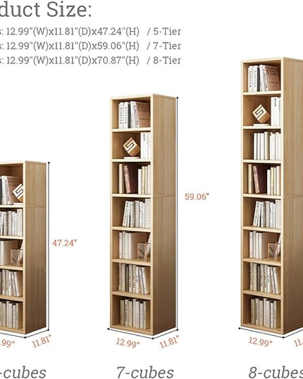 IOTXY Small Narrow Corner Bookcase - 59 Inches Tall Gap Freestanding Storage Cabinet, 7 Lattices Open Shelves Tower Rack, Cubes Bookshelf in White - LeafyLoom