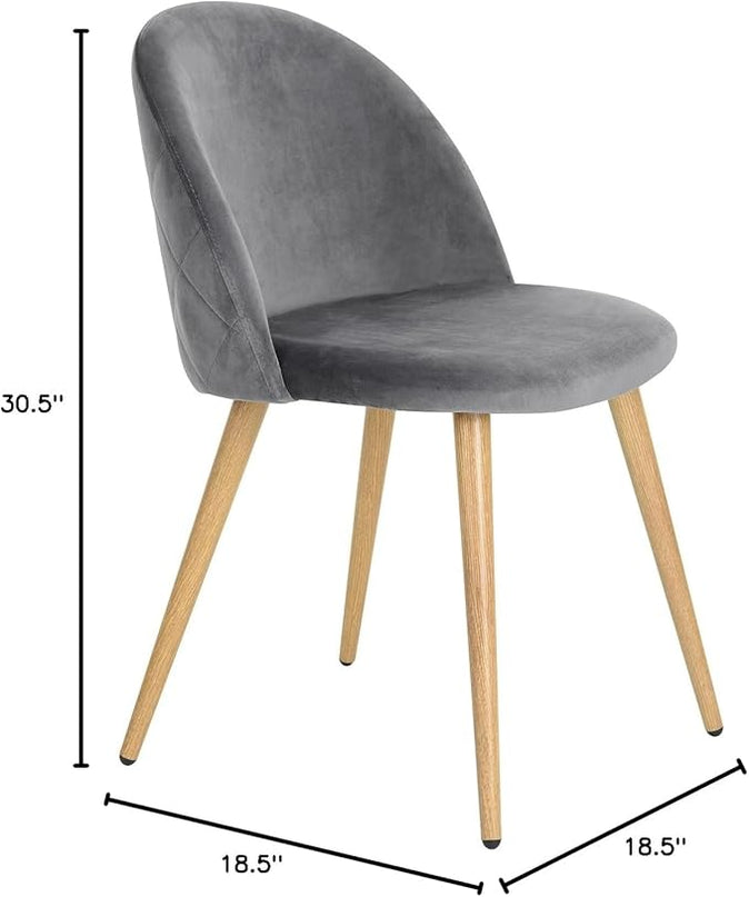 FurnitureR Upholstered Velvet Dining Chair Mid Back Armless with Wood Legs for Home Kitchen Bedroom Living Room, Set of 1, Grey - LeafyLoom