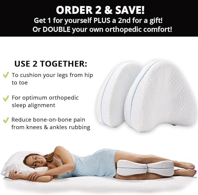 Contour Legacy Leg & Knee Foam Support Pillow - Soothing Relief for Sciatica, Back, Hips, Knees, Joints - As Seen on TV - LeafyLoom