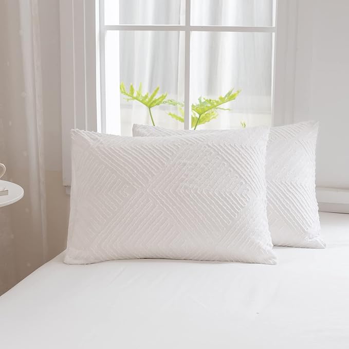 Queen Comforter Set, White Boho Bedding Comforter Sets Extra Fluffy, Tufted Design Bed Comforter 3 Pieces (1 Comforter, 2 Pillowcases) - LeafyLoom