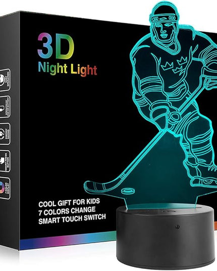 Hockey Player 3D Night Light Lamps for Kids 7 LED Color Changing Touch Table Desk Lamps Lighting Cool Toys Gifts Birthday Xmas Decoration for Sports Hockey Fan - LeafyLoom