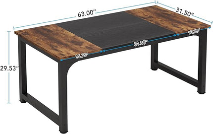 63 Inch Large Executive Computer office desk, Brown+Black - LeafyLoom