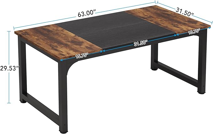 63 Inch Large Executive Computer office desk, Brown+Black - LeafyLoom