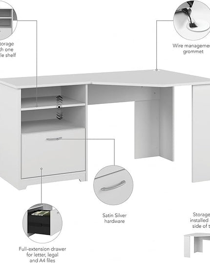 Bush Furniture Cabot 60W Corner Desk, White - LeafyLoom