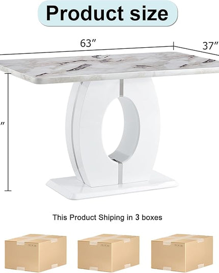 NicBex 63Inch Rectangular Dining Table,Minimalist Kitchen Table with Marble Patterned Tabletop for 6 to 8,Writing Table Desk,Large Dining Room Table for Kitchen,Meeting Room and Living Room,White - LeafyLoom