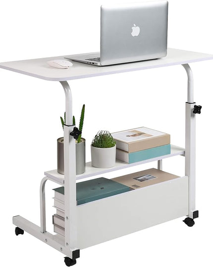 Bedroom Bedside Storage Rack Table Small Spaces Home Office Desk Height Adjustable Home Office Desk Table with Wheels Minimalist Portable Laptop Gaming Desk Size 15.7 * 31.5 Inch White A - LeafyLoom