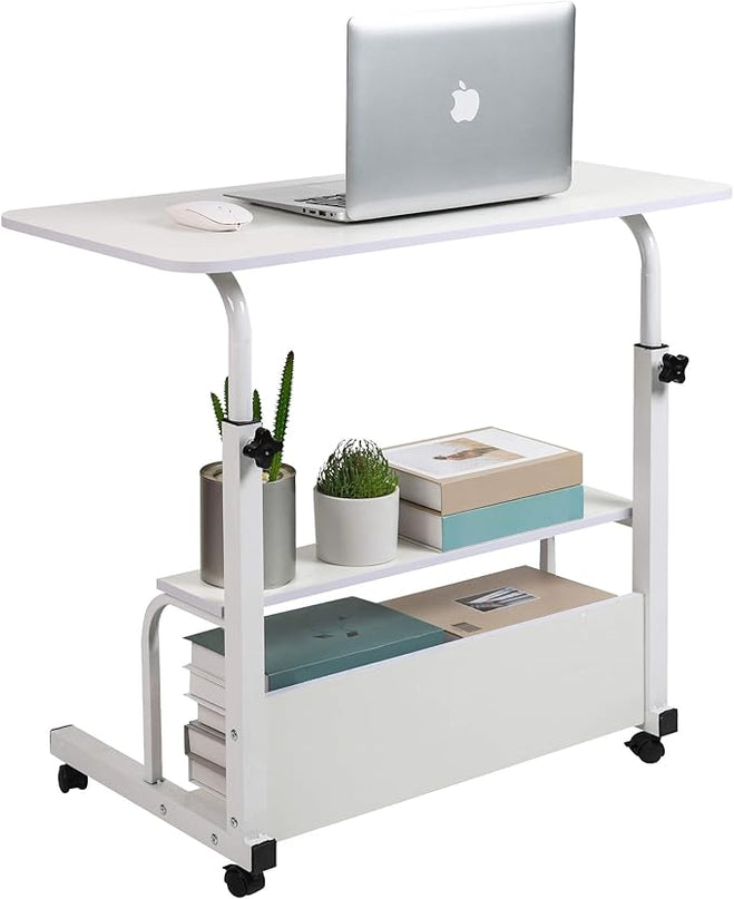 Bedroom Bedside Storage Rack Table Small Spaces Home Office Desk Height Adjustable Home Office Desk Table with Wheels Minimalist Portable Laptop Gaming Desk Size 15.7 * 31.5 Inch White A - LeafyLoom
