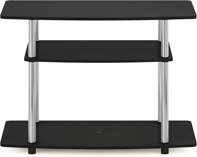 Furinno Turn-N-Tube No Tools 3-Tier Entertainment Center TV Stand for TV up to 32 Inch, Stainless Steel Tubes, Americano/Chrome - LeafyLoom