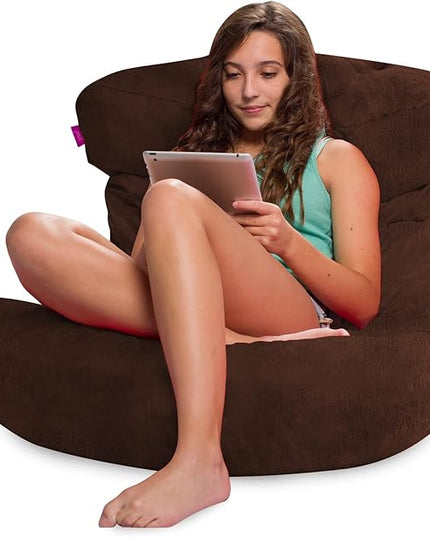 Posh Creations Structured Comfy Bean Bag Chair for Gaming, Reading, and Watching TV, Laguna Lounger, Rabbit Fur - Brown - LeafyLoom