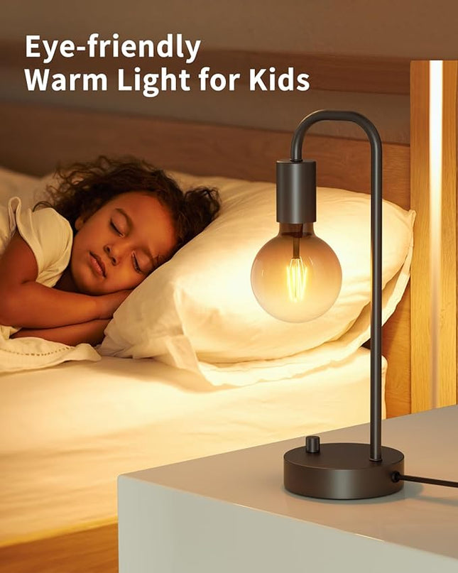 Industrial Table Lamp Set of 2, Fully Dimmable Beside Lamp with Gradient Black Art LED Bulb, Modern Nightstand Desk Lamp for Bedroom, Living Room, Office, Reading(Bulb Included) - LeafyLoom