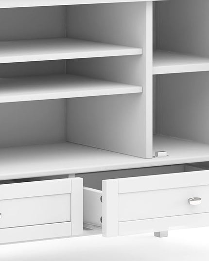 SIMPLIHOME Warm Shaker SOLID WOOD Universal TV Media Stand, 47 inch Wide, Transitional, Living Room Entertainment Center, Storage Cabinet, for Flat Screen TVs up to 55 inches in White - LeafyLoom