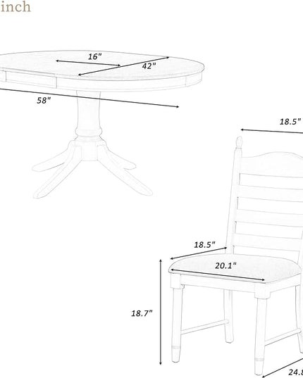 NicBex Round Dining Table Kitchen & Dining Room Tables 5-Piece Retro Functional Dining Table Set Wood Round Extendable Dining Table and 4 Upholstered Dining Chairs, Antique White - LeafyLoom