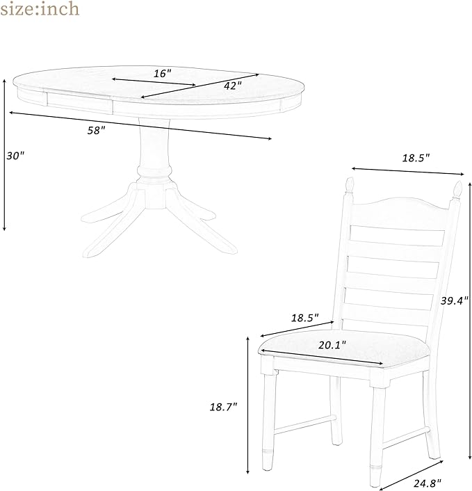 NicBex Round Dining Table Kitchen & Dining Room Tables 5-Piece Retro Functional Dining Table Set Wood Round Extendable Dining Table and 4 Upholstered Dining Chairs, Antique White - LeafyLoom
