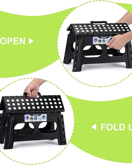 Delxo Folding Step Stool for Kids and Adults,15-Inch Extra Wide 9 Inch Height Heavy Duty Stepping Stool More Safe and Comfortable Non Slip Foldable Step Stool Black - LeafyLoom