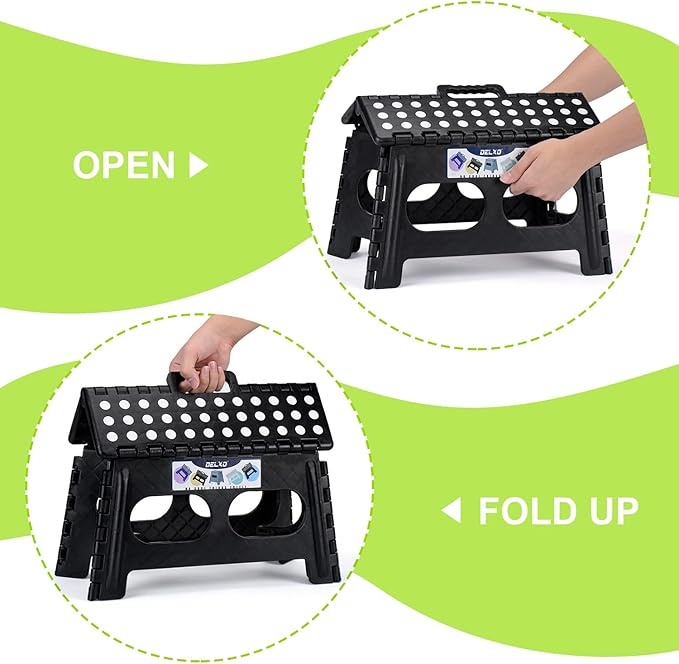 Delxo Folding Step Stool for Kids and Adults,15-Inch Extra Wide 9 Inch Height Heavy Duty Stepping Stool More Safe and Comfortable Non Slip Foldable Step Stool Black - LeafyLoom