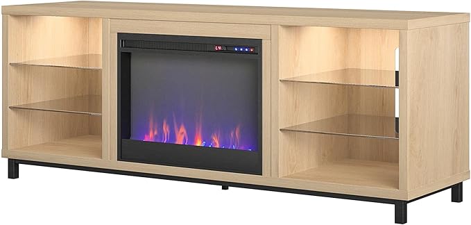 Ameriwood Home Lumina Fireplace TV Stand, Deluxe 70", Blonde Oak - LeafyLoom