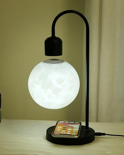 Floating Moon Lamp with Wireless Phone Charger & LED Levitating Ball in The Air Freely Unique Magnetic Cloud Desk Lamp with Cool Night Light, Home Office Decor & Gift for Friends Families - LeafyLoom