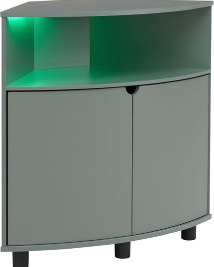 Berg Modern 31-inch 16 Colors LED Corner Cabinet with Doors and 2 Shelves, USB Charge Cord, Small TV Stand for Living Room, Home Office, Sage Green - LeafyLoom