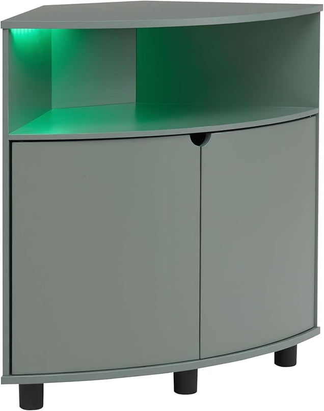 Berg Modern 31-inch 16 Colors LED Corner Cabinet with Doors and 2 Shelves, USB Charge Cord, Small TV Stand for Living Room, Home Office, Sage Green - LeafyLoom