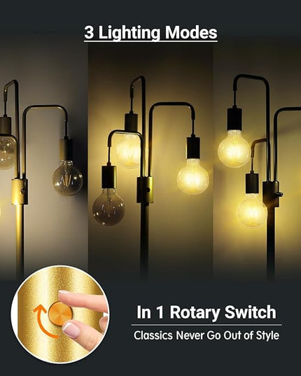 BoostArea Industrial Floor Lamp for Living Room,Gold Modern Standing Lamp Stand Up Lamp with 3 Light, Bulbs Not Included,Simple Design Floor Lamp for Bedroom, Living Room, Office, Kids Room, Reading - LeafyLoom