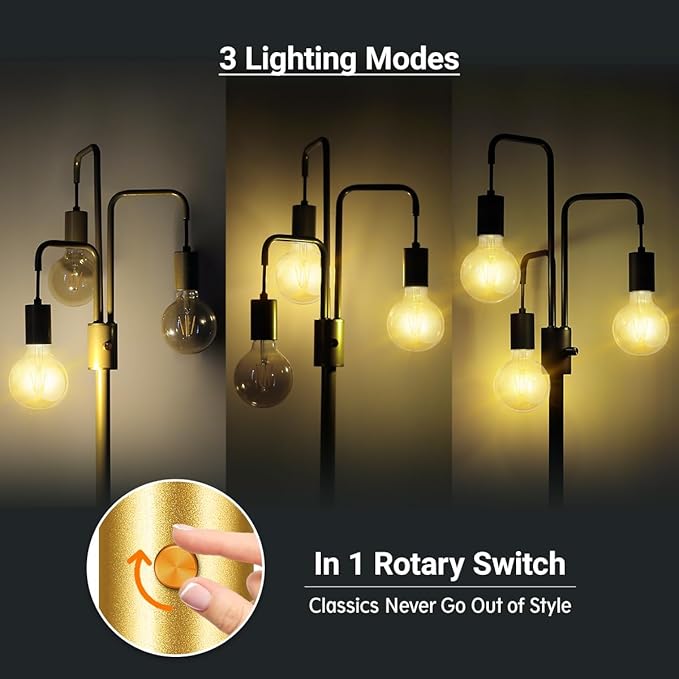 BoostArea Industrial Floor Lamp for Living Room,Gold Modern Standing Lamp Stand Up Lamp with 3 Light, Bulbs Not Included,Simple Design Floor Lamp for Bedroom, Living Room, Office, Kids Room, Reading - LeafyLoom