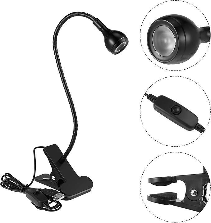 Big Chip 395nm UV LED Light Fixtures with Gooseneck and Clamp Mini Desk Light Clamp Portable Gooseneck for Outdoor Stall Gel Nail Curing, 5V USB Input(Black,1 Piece) - LeafyLoom