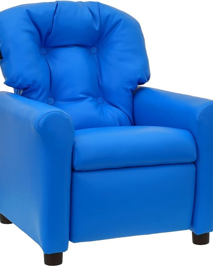 The Crew Furniture Traditional Kids Recliner, Toddler Ages 1-5 Years, Pu Faux Leather, Blue - LeafyLoom