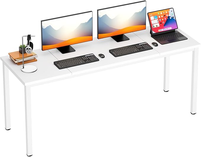 DlandHome 71 inches X-Large Computer Desk, Composite Wood Board, Decent and Steady Home Office Desk/Workstation/Table,White,23.6Wide - LeafyLoom
