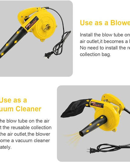Corded Electric Leaf Blower,2 in 1 Small Handheld Lightweight Sweeper/Vacuum,110V 400W Portbale Blower for Leaf/Snow/Dust Blowing (Yellow) - LeafyLoom