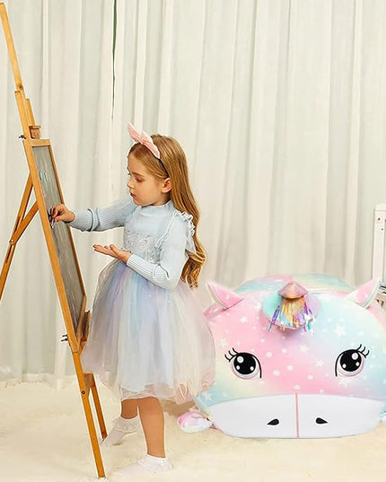 Unicorn Stuffed Animal Storage for Teens Girls Bedroom, Kids Bean Bag Chairs, Super Soft Velvet Fabric Large Size Covers Only - LeafyLoom