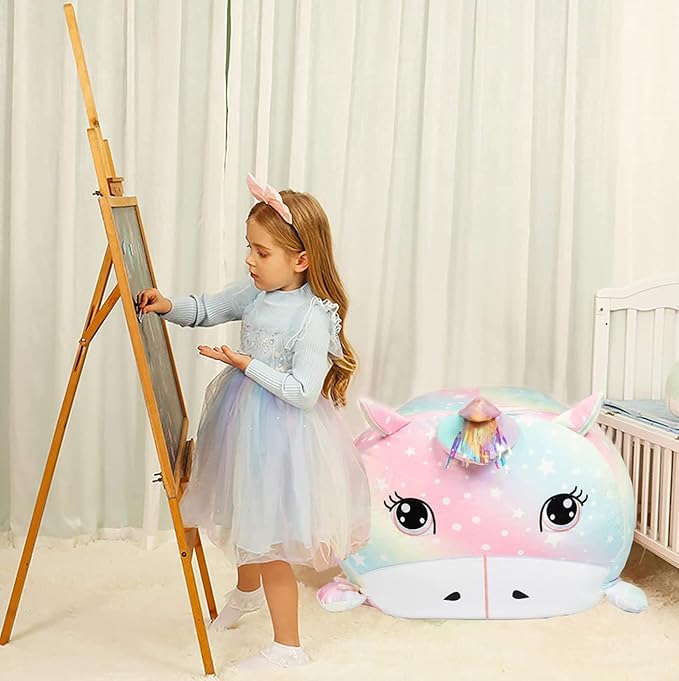 Unicorn Stuffed Animal Storage for Teens Girls Bedroom, Kids Bean Bag Chairs, Super Soft Velvet Fabric Large Size Covers Only - LeafyLoom