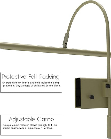 Cocoweb 19" Grand Piano Lamp - Adjustable, Antique Brass Finish, LED Clip-on with Dimmer - GPLED19ABD - LeafyLoom