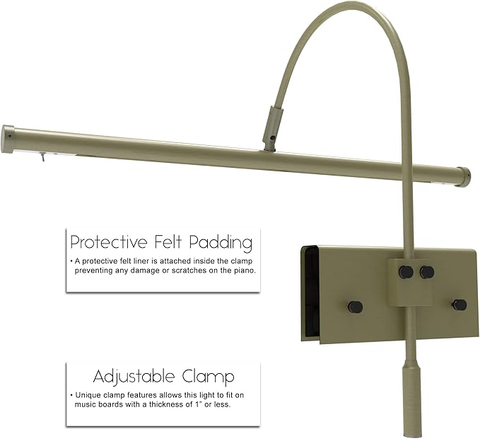 Cocoweb 19" Grand Piano Lamp - Adjustable, Antique Brass Finish, LED Clip-on with Dimmer - GPLED19ABD - LeafyLoom