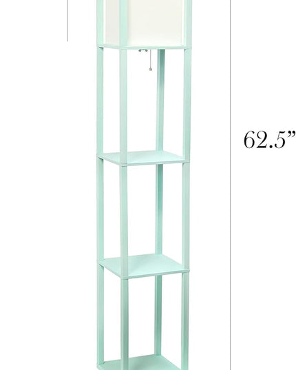 Simple Designs LF1014-AQU-2PK Three Shelf Etagere Organizer Storage Floor Lamp 2 Pack Set with White Linen Shade for Living Room, Bedroom, Office, Hallway, Aqua - LeafyLoom