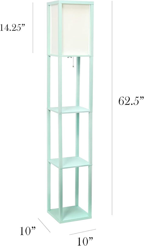 Simple Designs LF1014-AQU-2PK Three Shelf Etagere Organizer Storage Floor Lamp 2 Pack Set with White Linen Shade for Living Room, Bedroom, Office, Hallway, Aqua - LeafyLoom