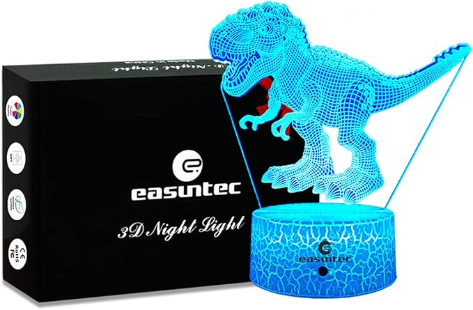easuntec Dinosaur Toys 3D Night Light with Remote & Smart Touch 7 Colors + 16 Colors Changing Dimmable TRex Toys 1 2 3 4 5 6 7 8 Year Old Boy or Girl Gifts (TRex 16WT) - LeafyLoom