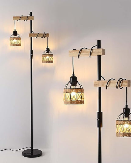 Dimmable Floor Lamp,Industrial Floor Lamp,Rustic Farmhouse Floor Lamp for Living Room Bedroom Office(Black) - LeafyLoom