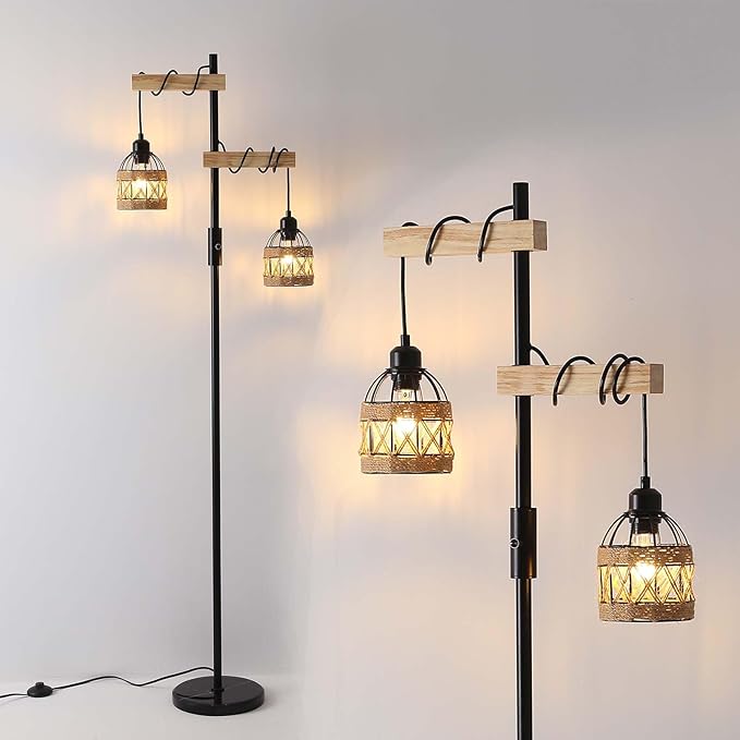 Dimmable Floor Lamp,Industrial Floor Lamp,Rustic Farmhouse Floor Lamp for Living Room Bedroom Office(Black) - LeafyLoom