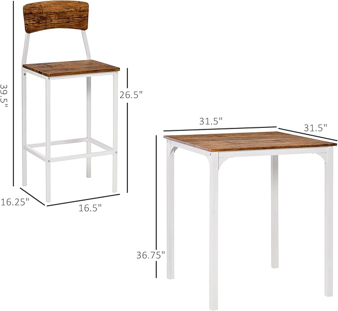 NicBex Kitchen Table for 2 Dining Room Set 3 Piece Bar Table Set, Industrial Counter Height Dining Table Set, Bar Table & Chairs with Steel Legs & Footrests, White - LeafyLoom