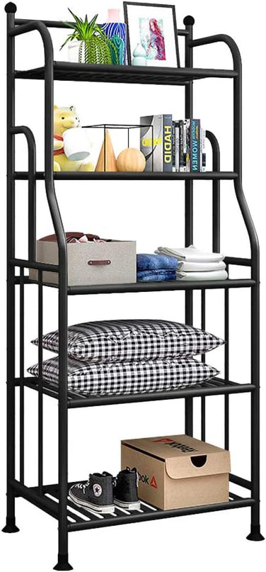 Shelving Unit Bakers Rack Metal Storage Shelves Laundry Shelf Organizer Standing Shelf Units for Laundry Kitchen Bathroom Pantry Closet Indoor and Outdoor (5 Tier, Black) - LeafyLoom