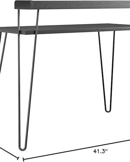 Ameriwood Home Haven Retro Computer Desk with Riser, 23.8 in x 44.7 in x 36 in, Black Oak - LeafyLoom