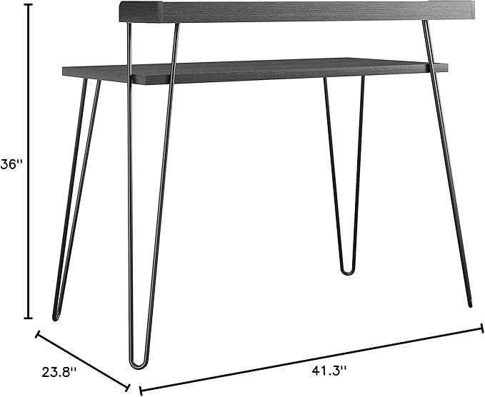 Ameriwood Home Haven Retro Computer Desk with Riser, 23.8 in x 44.7 in x 36 in, Black Oak - LeafyLoom