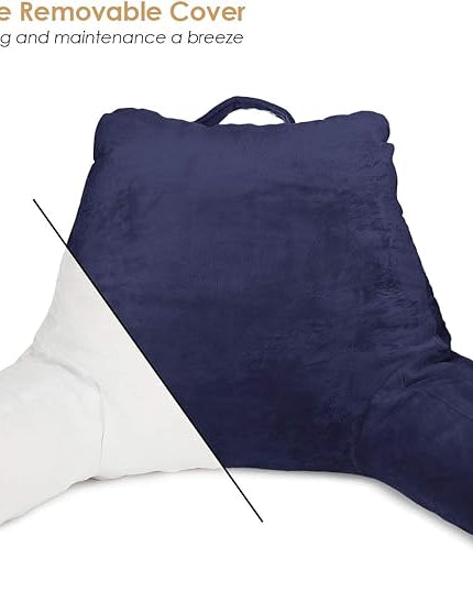 Clara Clark Reading Pillow, Standard Back Pillow for Sitting Up in Bed, Memory Foam Back Support Pillow, Reading Pillows for Sitting in Bed, Navy Blue Sit Up Pillow for Bed, Arm Pillow with Pockets - LeafyLoom