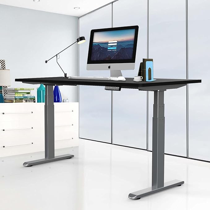AIMEZO Standing Desk Frame, Dual Motor Electric Height Adjustable Sit Stand Desk Frame with 4 Memory Preset Button, USB Charging Port for Home Office (3 Tier Legs, Gray) - LeafyLoom