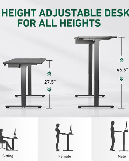 FEZIBO 48 x 24 Inches Standing Desk with Drawer, Adjustable Height Electric Stand up Desk with Storage, Sit Stand Home Office Desk, Ergonomic Computer Desk, Light Rustic - LeafyLoom