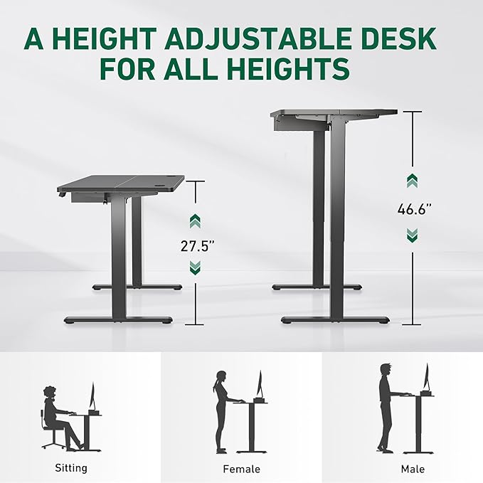 FEZIBO 48 x 24 Inches Standing Desk with Drawer, Adjustable Height Electric Stand up Desk with Storage, Sit Stand Home Office Desk, Ergonomic Computer Desk, Light Rustic - LeafyLoom