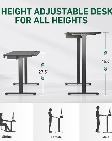 FEZIBO 48 x 24 Inches Standing Desk with Drawer, Adjustable Height Electric Stand up Desk with Storage, Sit Stand Home Office Desk, Ergonomic Computer Desk, Black - LeafyLoom